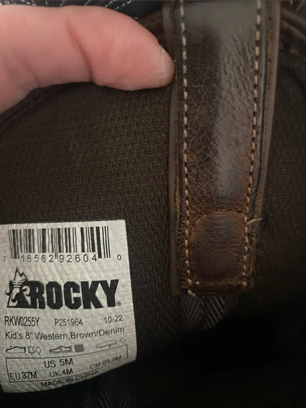 Rocky Brown Foot with Blue Embroidered Shaft Cowboy Boots